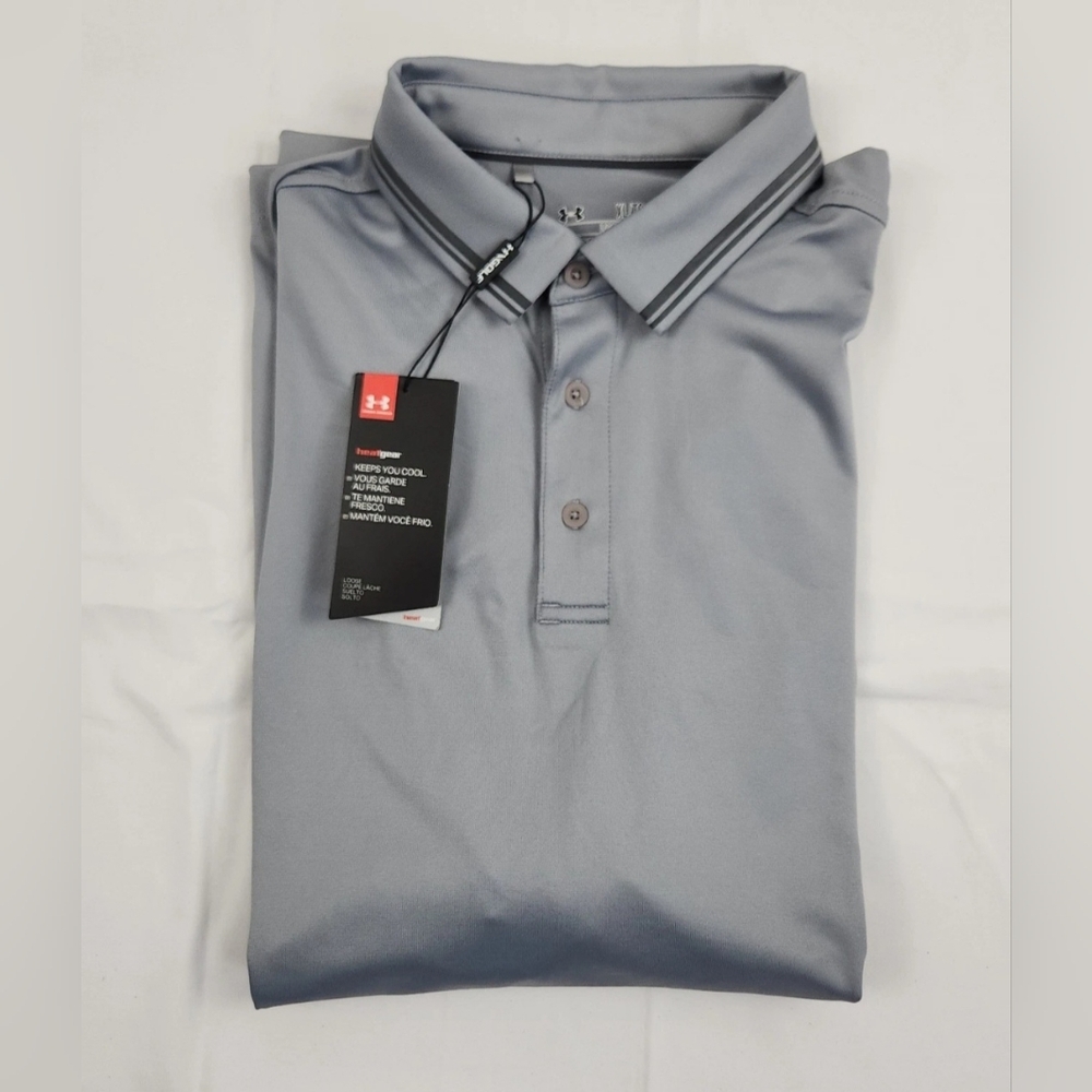 Under Armour Polo Shirt Mens XL Gray Short Sleeve Solid Coldblack New